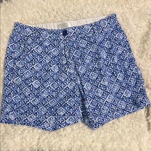 Blue Tile-Print Cotton Shorts